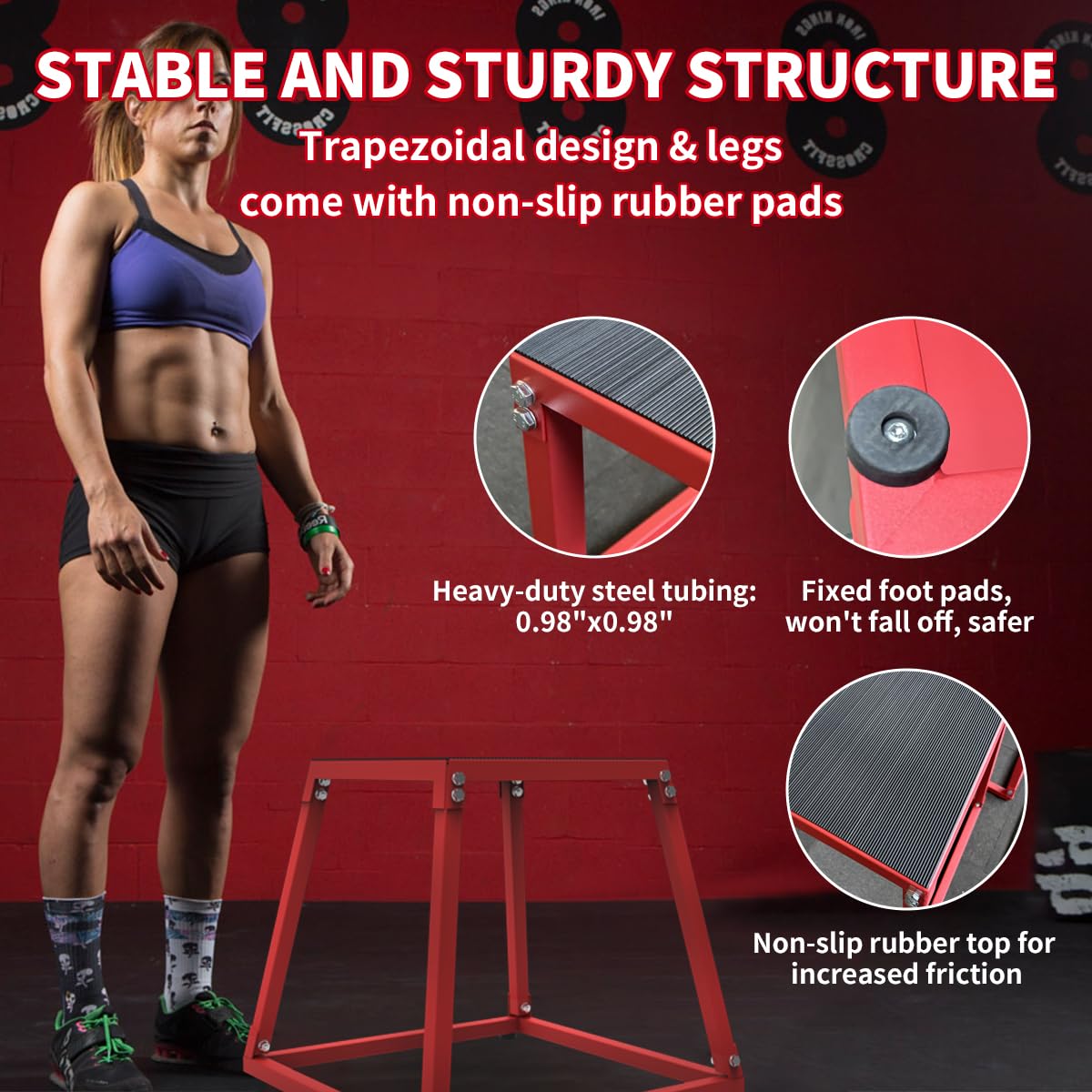 12 Inch Steel Plyo Box for Exercise, Plyometric Jumping Box,Metal Exercise Step Up Box with Anti-Slip Surface for Home Gym, Red