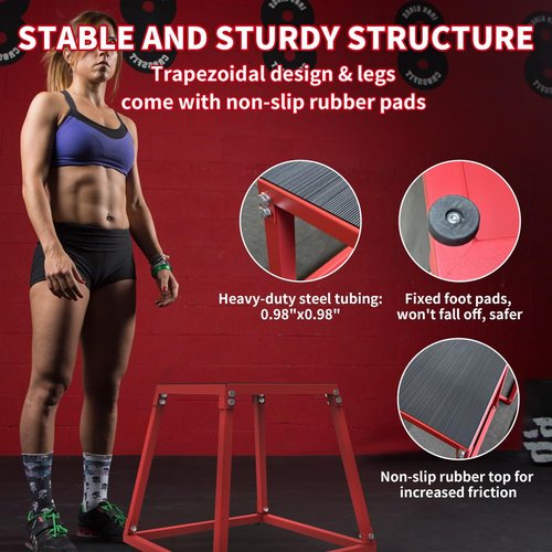 12 Inch Steel Plyo Box for Exercise, Plyometric Jumping Box,Metal Exercise Step Up Box with Anti-Slip Surface for Home Gym, Red
