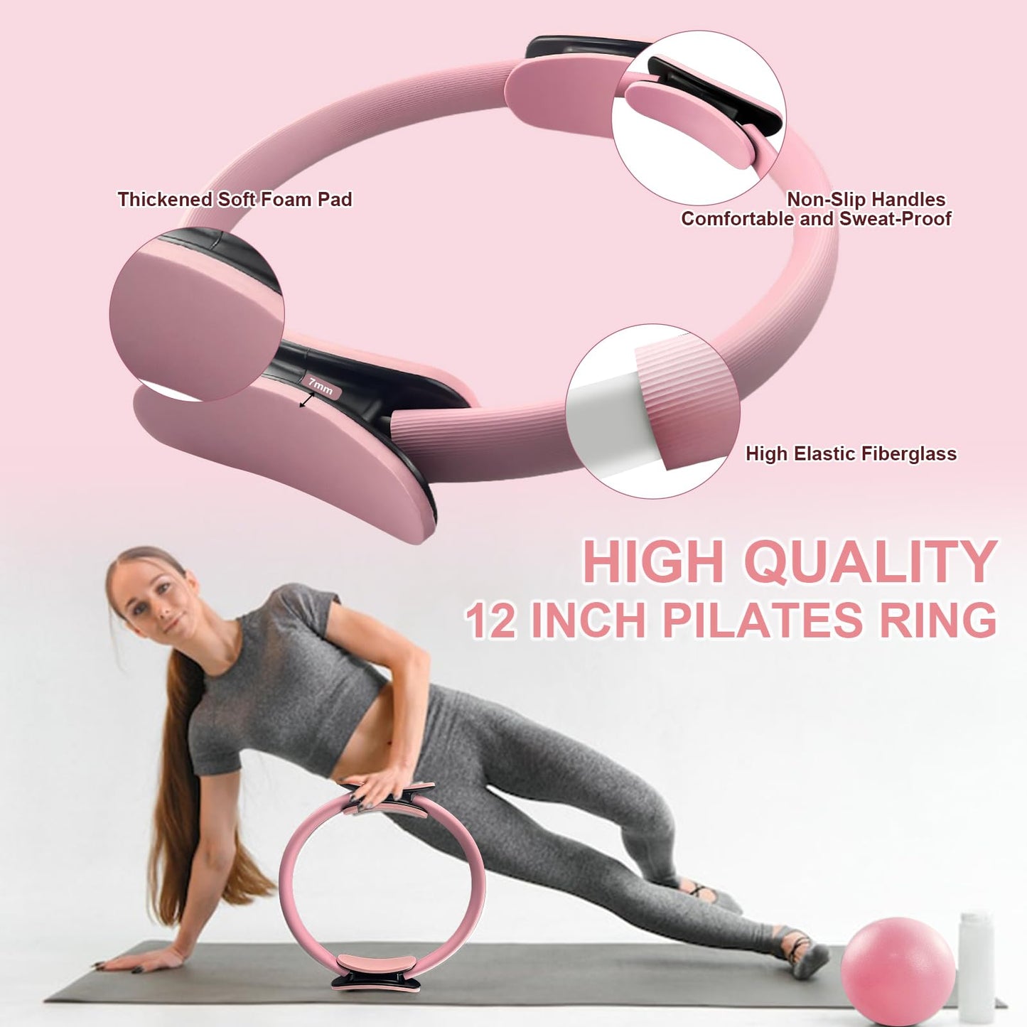 KANGFITER Pilates Ring Set 11 PCS, Magic Circle Yoga Ring, Pilates Ball, Adjustable Ankle Wrist Weights, Resistance Bands, Tape Measure, Pilates Kit Equipment Accessories for Women Home Workouts Yoga