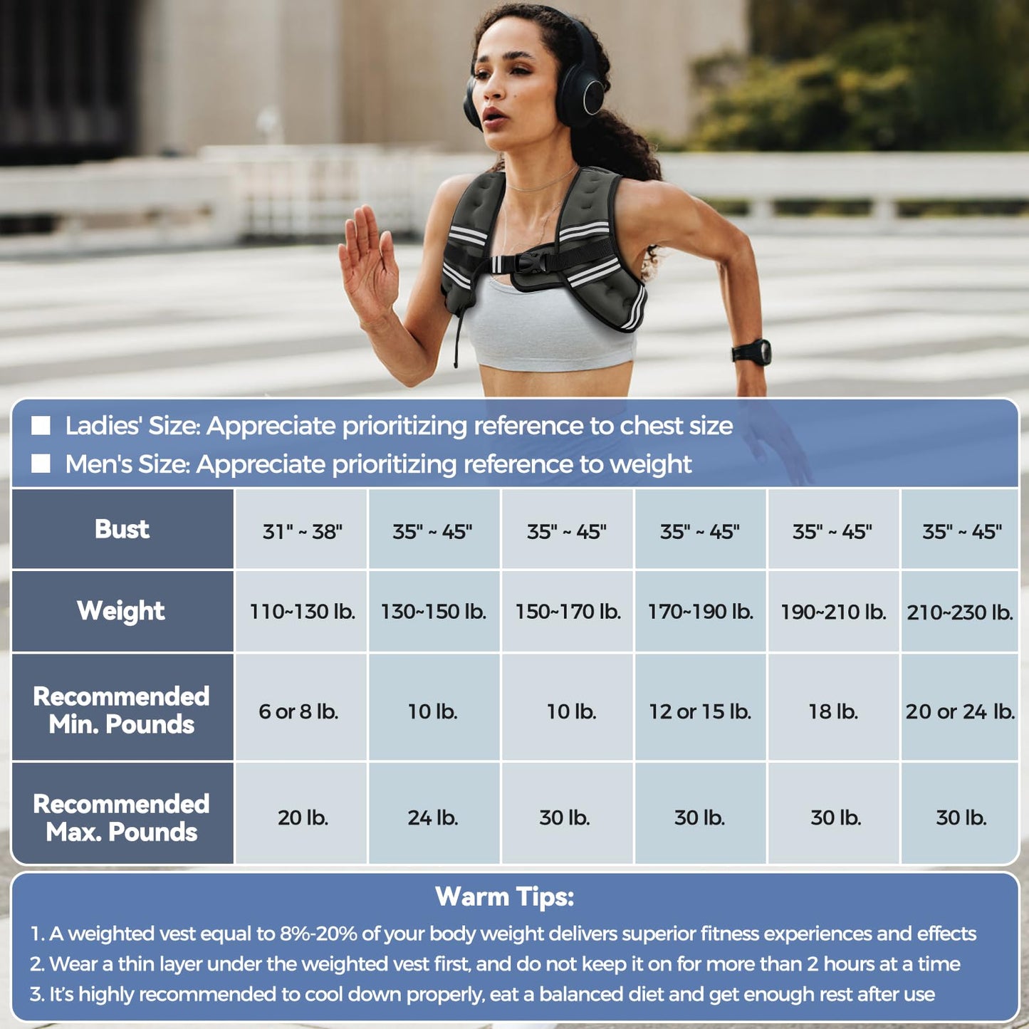 Zeerun Weighted Vest, 6lb/8lb/10lb/12lb/15lb/18lb/20lb/24lb/30lb for Men Women, Reflective Stripe Adjustable Buckle, Comfortable Durable Rucking Vest for Walking Running Strength Training, 10LBS-Gray