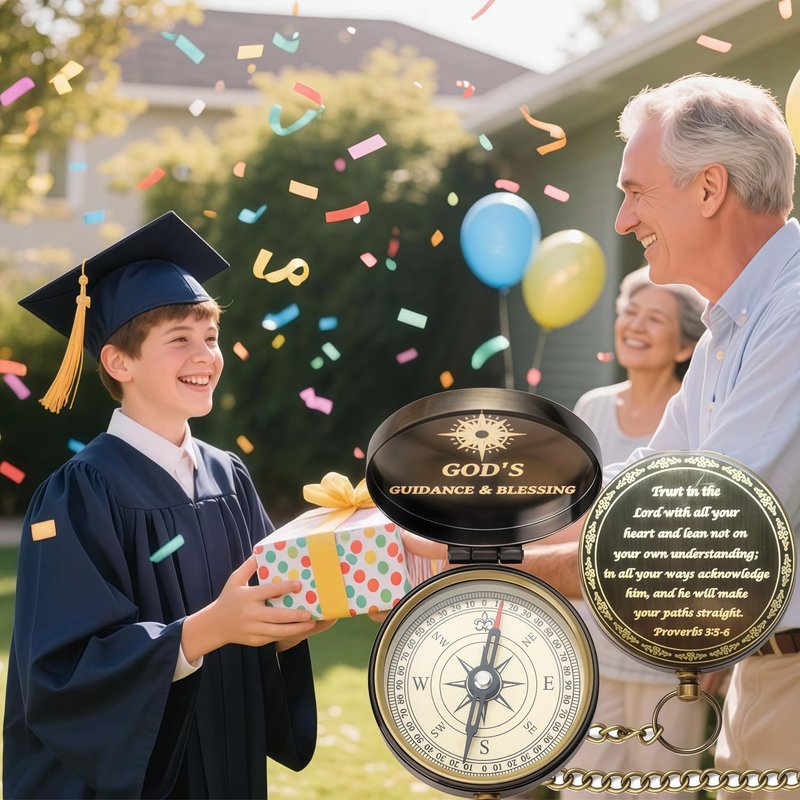 Afcrho Proverbs 3: 5-6 Engraved Compasses, Wood Box Greeting - Trust in The Lord Compass - Inspirational Gift Men, Christian Boys Baptism Gifts, Graduation Day with Wooden Box