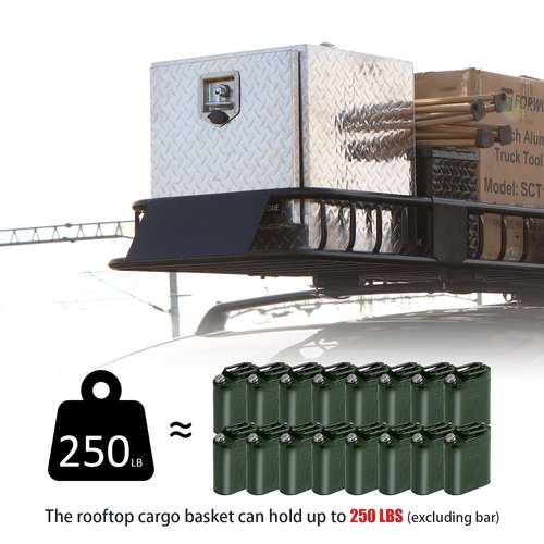 FORWODE 43" x 50" x 6" Roof Rack Carrier Basket, Rooftop Cargo Carrier Basket with 250 lbs Capacity, Rust-Proof Steel Heavy Duty Top Luggage Basket for Car, SUV or Truck