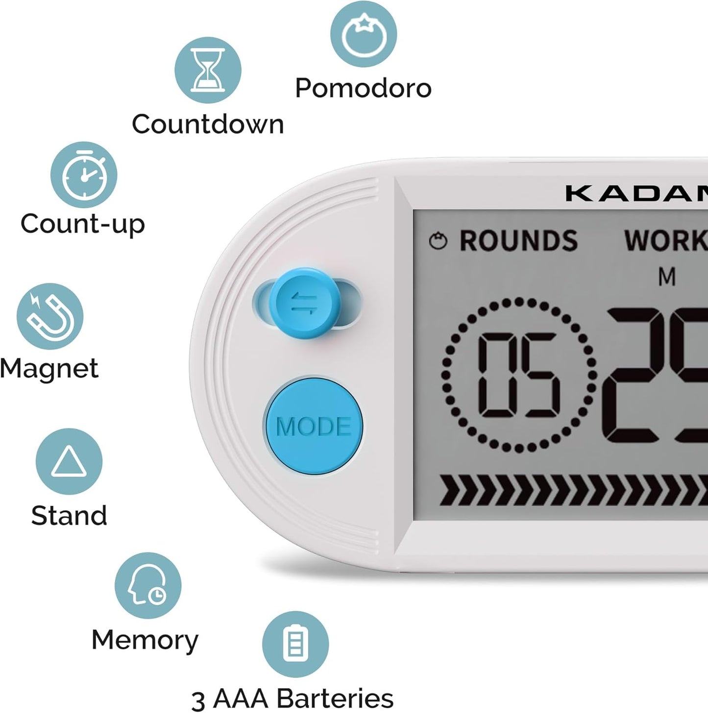 KADAMS Pomodoro Timer with Interval Countdown - Study, Gym & Exercise Timer with Magnets Stand (Blue)