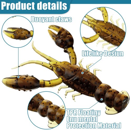 Soulchen 80 Pcs Micro Craw Scented Drop Shot Crappie Brown Fishing Soft Plastic Bait Bass Crawfish Lures Crappie Worms Lure Bait Fishing Equipment Set