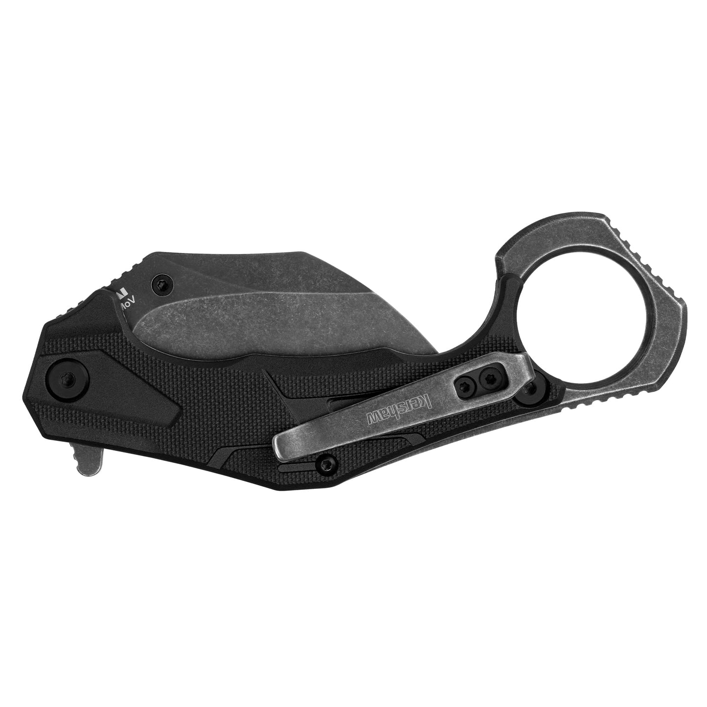 Kershaw Outlier, Tactical Karambit Style Folding Pocket Knife with Assisted Opening, Reverse Grip, Blackwash Finish on Black Handle, Liner Lock, 2.6 inch Blade with Deep Carry Pocketclip