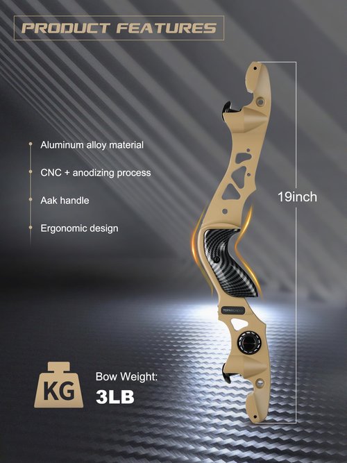 19 Inch ILF Bow Riser Aluminum Alloy Takedown Recurve Bow Handle Grip Right Hand for Archery Competition Shooting (Khaki)