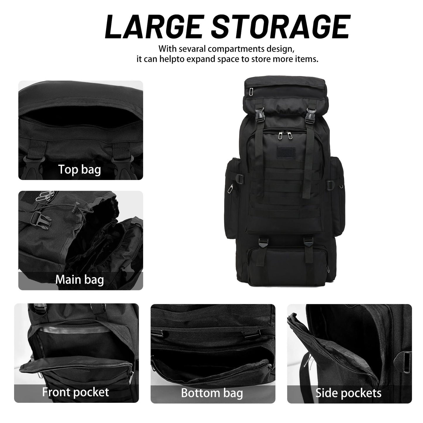 JUMAHE 80L 2Pcs Hiking Backpack for Men with Sling Tactical Backpack - Rucksack Molle Military Tactical Waterproof Lightweight Camping Backpack 3 Day Assault Pack for Travel, Climbing, Backpacking
