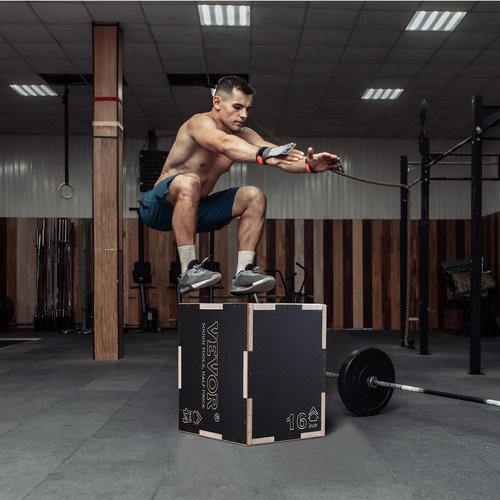 VEVOR 3 in 1 Plyometric Jump Box, Easy-to-Assemble Wood Plyo Box for Jumping Trainers, Home Gym Training and Conditioning, 16" x 14" x 12"