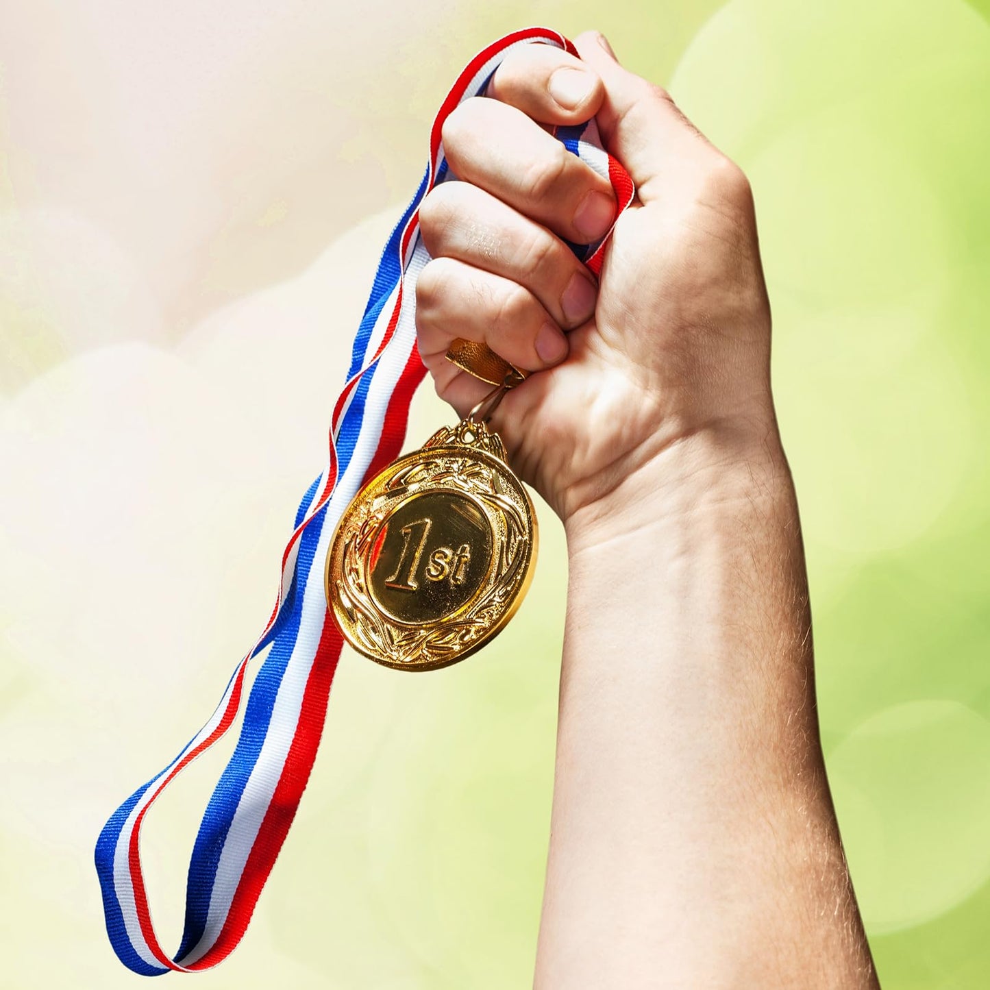 20 Pieces Award Ribbons, Red White Blue Medal Ribbons with Snap Clips Classic Striped Medal Lanyards Flat Lanyard Medallion Holder for Competitions Meeting Sport Party Student Awards