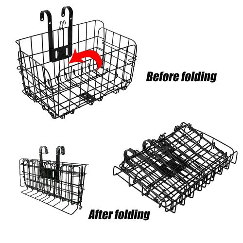 Folding Bike Front Basket, Bicycle Wire Basket with Handles, Easy Installation on Front Handlebar Accessories for Frame Cargo Rack.