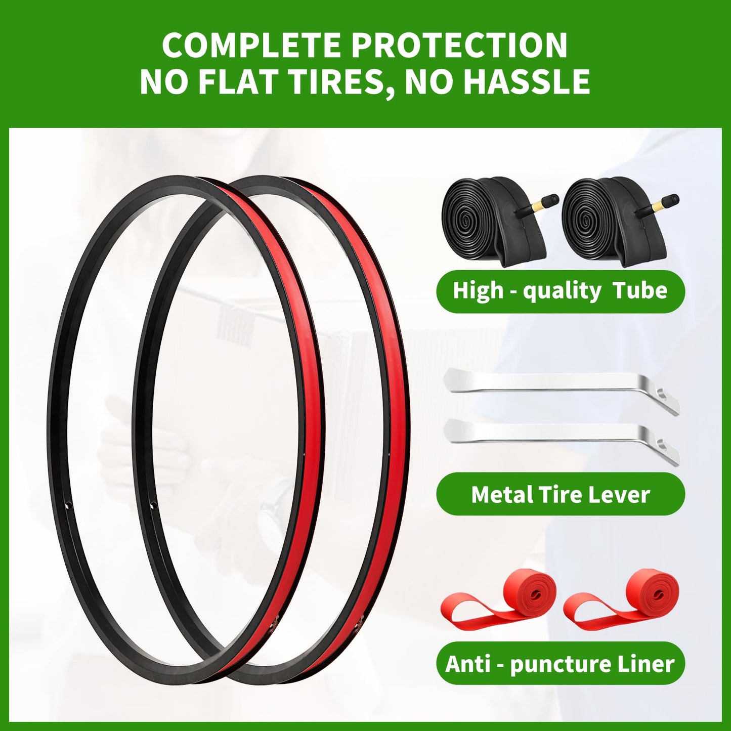 2-Pack Mountain Bike Tires Set | 26x1.95/2.125 Inch Foldable Replacement Tires with Tubes & Tire Levers | All-Terrain MTB Tire for Trail, Road, Beach & Snow