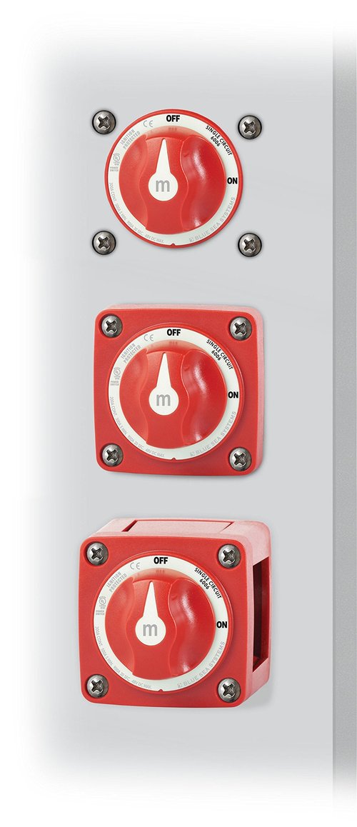 Blue Sea Systems m-Series Mini On-Off Battery Switch with Knob- Red, 2-7/8" x 2-7/8" (6006)