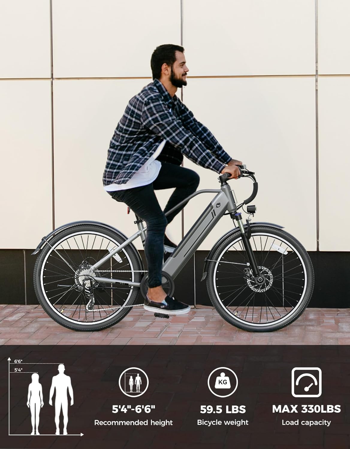 Electric Bike for Adults, 26" Up to 1000W Peak Motor Ebike 45+ Mile Range Brushless City Ebike, 25Mph 7-Speed Commuter E-Bike with Removable 360Wh Battery for Commuting, Outdoor Leisure