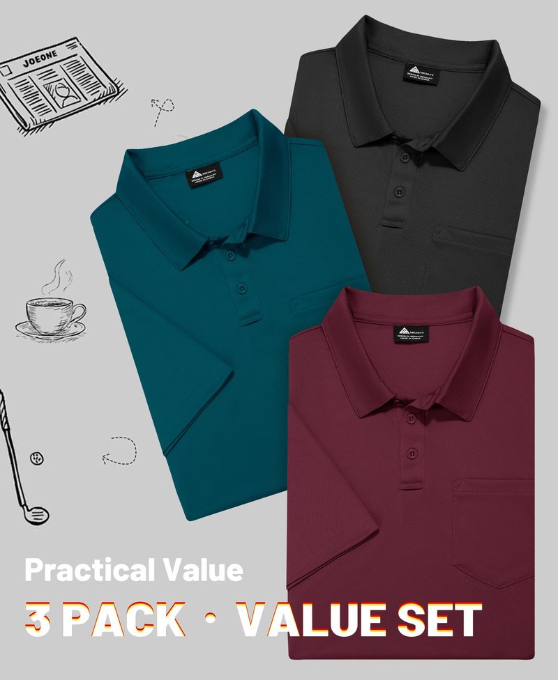 ZITY 3 Pack Polo Shirts for Men with Pocket Short Sleeve Moisture Wicking Outdoor Tactical Shirt Summer Casual L