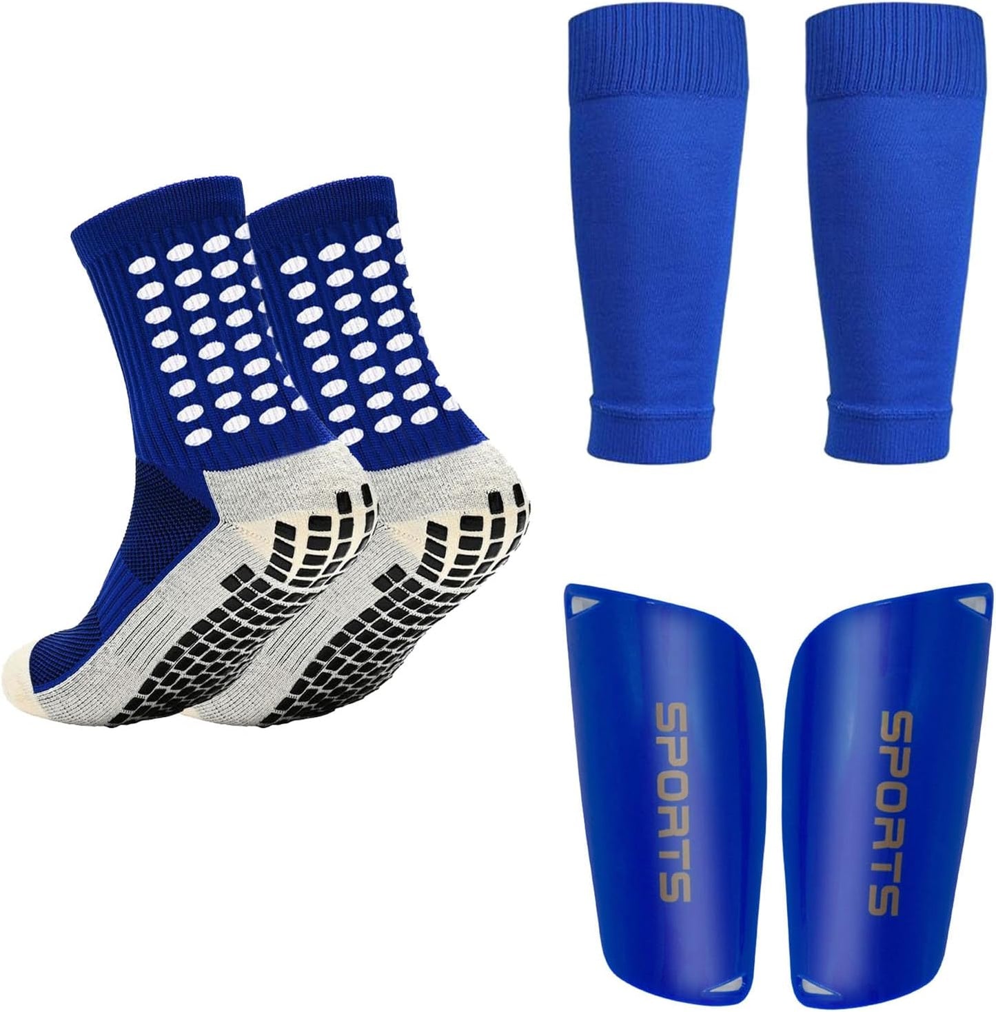 2/4 Sets Youth Grip Soccer Socks with Shin Guard Sleeves Kids Sleeve Socks for Boys Girls 7-14 for Soccer Basketball