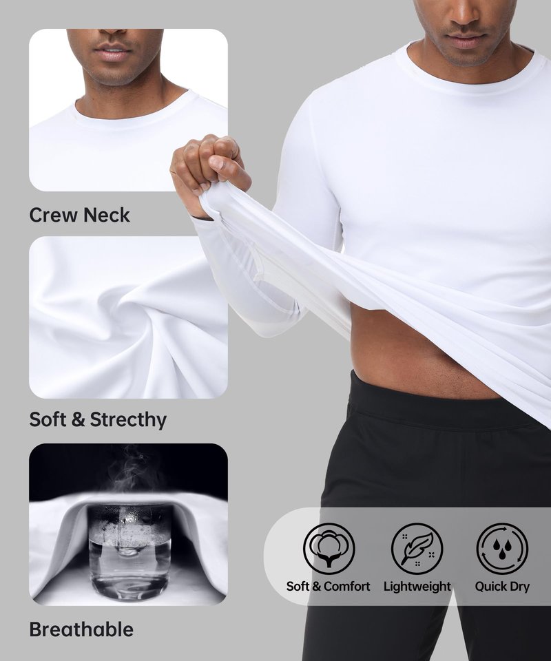 HUGE SPORTS Mens UPF 50+ Rash Guard Long Sleeve for Fishing Surfing Swimming Water Sports - Quick Dry UV Protection Sun Shirt White