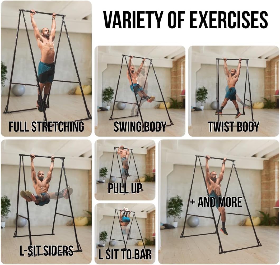 KHANH TRINH Foldable Pull Up Bar Stable Gymnastics Equipment Portable Aerial Yoga Stand Durable Frame For Hammock Chair, Therapy Sensory Swing. Adjustable Back Stretcher For Lower Back Pain Relief