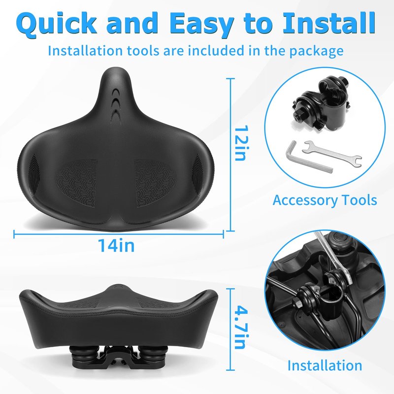 CDYWD Oversized Bike Seat for Men & Women Comfort, Extra Wide Bicycle Seat Cushion, Comfortable Wing Padded, Large Replacement Saddle for Peloton, Stationary Exercise Bike, Ebike, Cruiser, City Bike