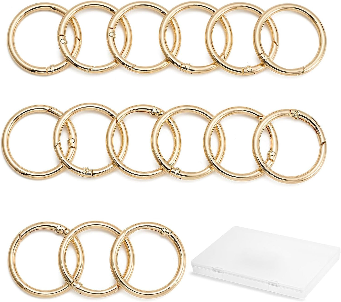 15pcs Trigger Spring O Rings Round,Metal Keychain Ring Round Carabiner Clips for Keyrings Buckle, Bags,Purses