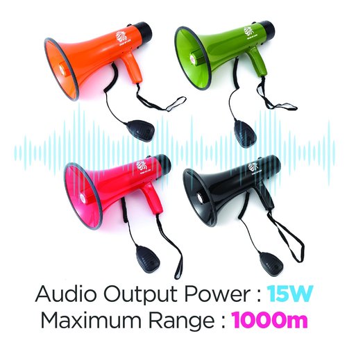 Roar of Lion Bullhorn Megaphone with Siren & Volume Control/Recorder - Waterproof 15W Reliable and Consistent Performance, 200-sec Voice Recording with Maximum Range 1093Yards, (Black)
