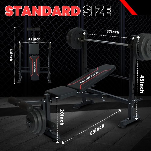 MAIDOMA Standard Weight Bench Set with Leg Extension and Leg Curl, Adjustable Bench Press Set with Squat Rack, Foldable Flat Incline Decline Workout Bench for Home Gym Full Body(US Stock)