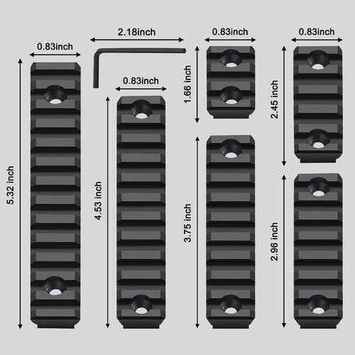 Bontok Single Picatinny Aluminum Accessory Rail Set 3 5 7 9 11 13 Slots with 13 T-Nuts & Screws, 6 Wrench- Squared Corner- Aluminum