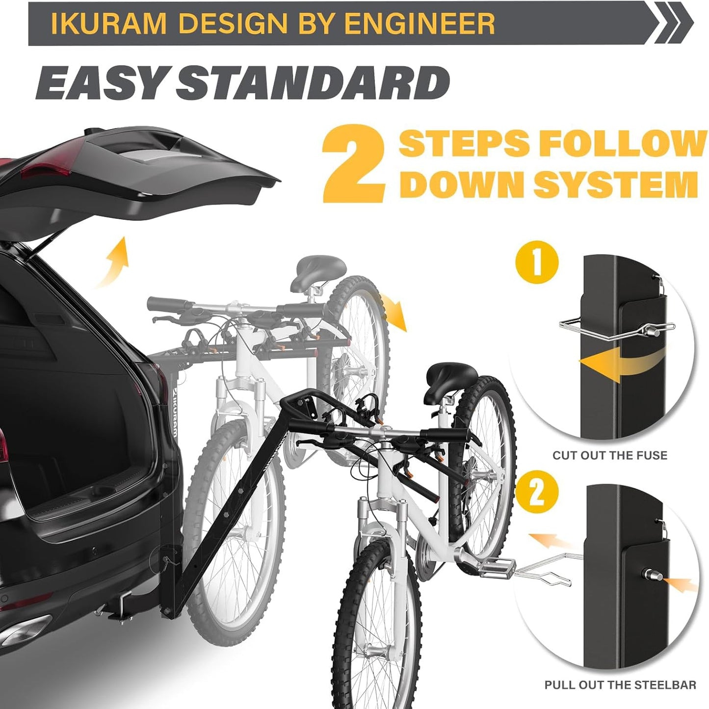 2 Bike Rack Hitch Mount, 200 lbs Electric Bicycle Carrier Rack Platform Style for Cars Trucks SUVs Minivans, fits MTB Gravel Road Bike with Up to 5-inch Fat Tire Carrier Rack - 2" Hitch Receiver