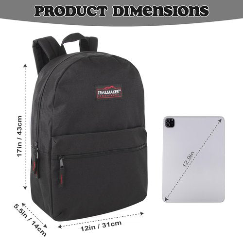 Trail maker Classic 17 inch Backpacks with Adjustable Padded Straps | School Backpacks for Girls, Boys (Black)