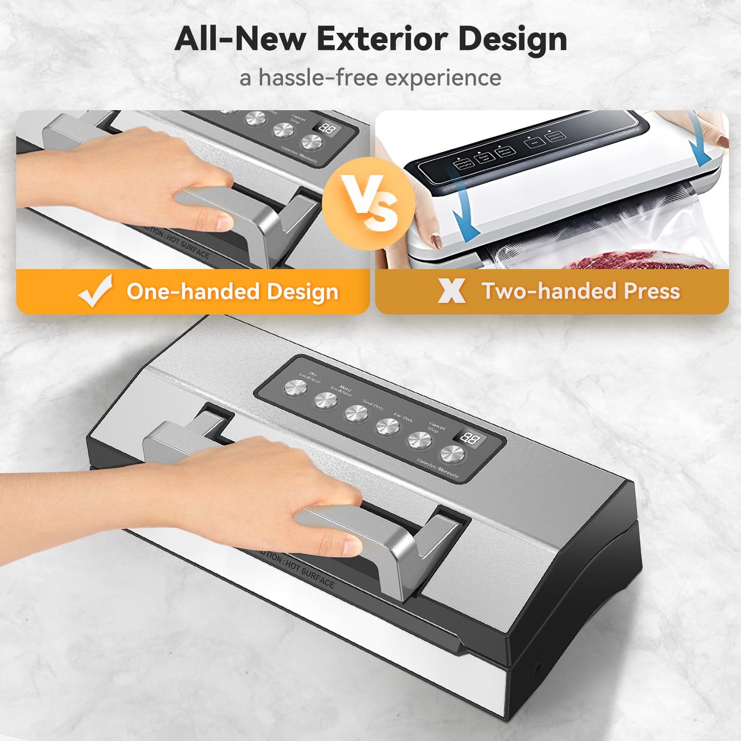 2025 VacApex Food Vacuum Sealer Machine, Compact Stainless Steel Vacuum Sealer for Food with Built-in Cutter & Storage, Strong Suction, One-Touch Operation, Double Heat Seal, Moist & Dry Mode