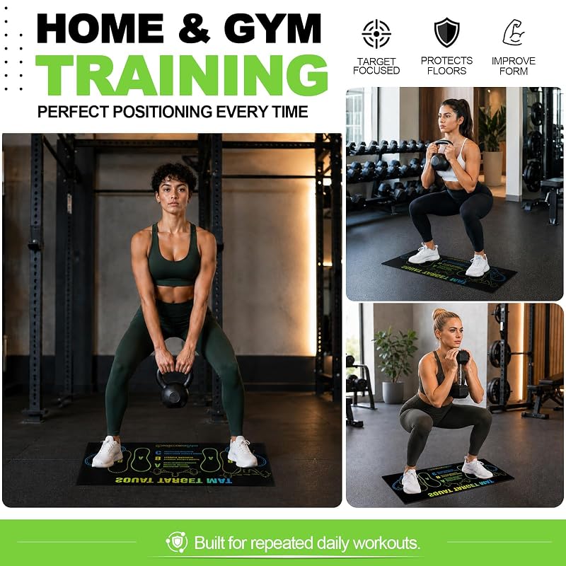Squat Mat with Foot Position – Non-Slip Gym Pad for Proper Squat Form (Green/Black) - Orelaventino