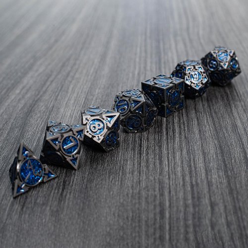 Premium Heavy Metal DND Dice Set (Wizard) with A Metal Box, Black Nickel Finish, Sharp Edge Resin Coated Zinc Alloy D&D Accessories, D4-D20, for Dungeons & Dragons Master, RPG Player, Starter Gift