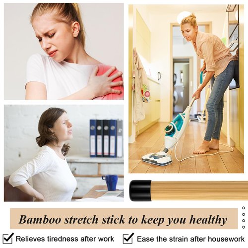 Hiboom 6 Pcs 26 inch Yoga Stick Natural Bamboo Exercise Stick with Non-Slip Rubber Ends Stretching Tool Posture Corrector Stretch Tool for Flexibility, Workout, Balance Fitness