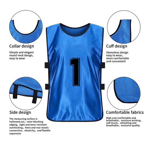 MTTYYD Scrimmage Training Vest Team Sports Pinnies Reversible Numbered Soccer Team Pennies Kids Youth Adult Jerseys (24 Pack) L-Red,Blue