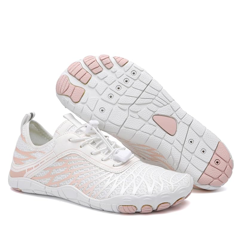 Water Shoes for Hiking - Barefoot Style, Wide Toe Box, Non-Slip, Waterproof (White, US Men 6-6.5 / Women 8-8.5)