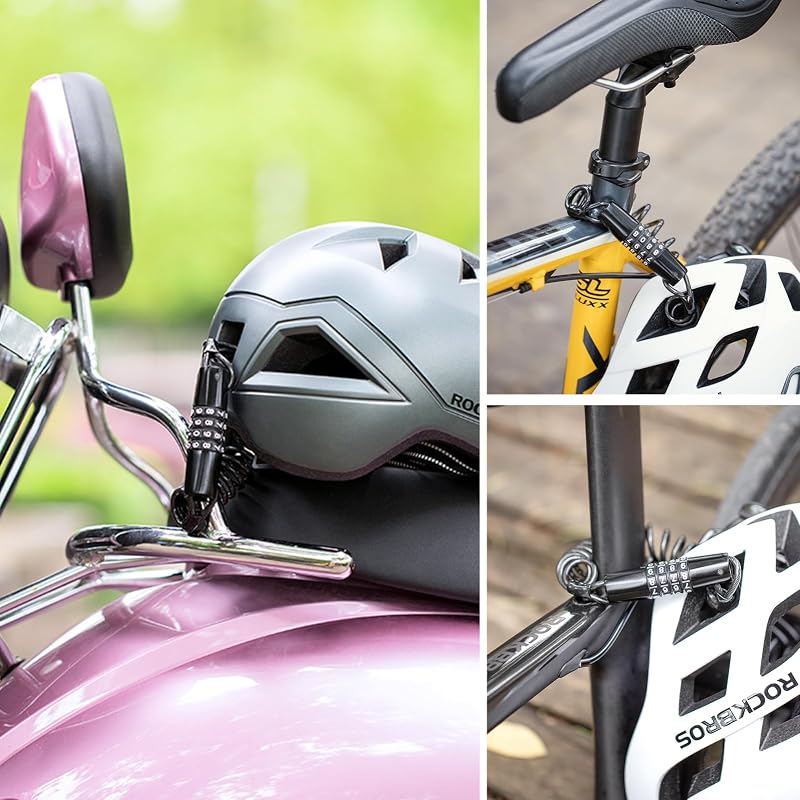 ROCKBROS Helmet Lock - Retractable 4-Digit Cable Lock for Bikes (Variation: Bend)