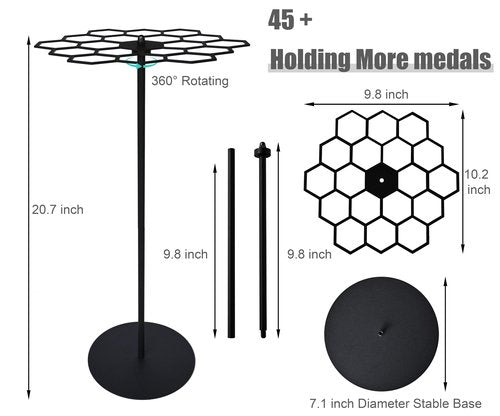 Rotatable Medal Hangers Display, Tabletop Medal Holder Rack Over 45+ Medals Capacity, Ideal for Sports Marathon Races Runners, Cheer, Gymnastics, Soccer, Softball - Easy Hanging Metal
