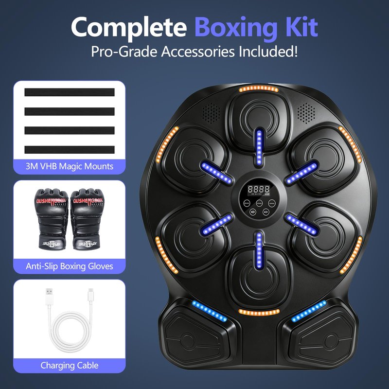 Smart Music Boxing Machine with LED Lights & Bluetooth Speaker – Interactive Punching Bag for Fitness, Rhythm Training & Stress Relief – Home Gym Equipment for Adults and Child with 8 Hitting Points