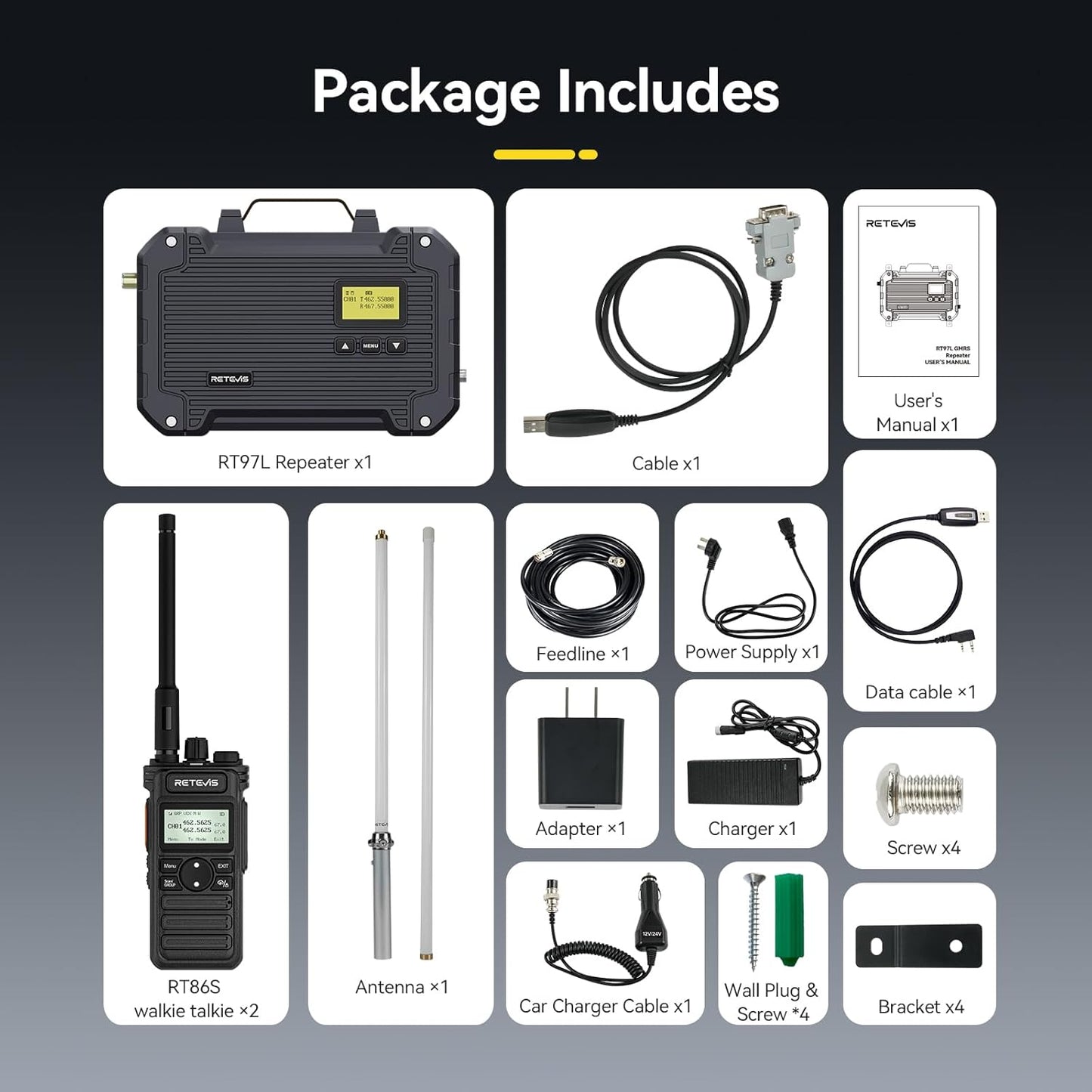 (3rd Gen RT97) Retevis RT97L Up to 25W GMRS High-Power Repeater, IP66 Waterproof, Long Range Base Station Compatible with Raspberry Pi for Farms, Remote Areas & Home Use (1 Pack)