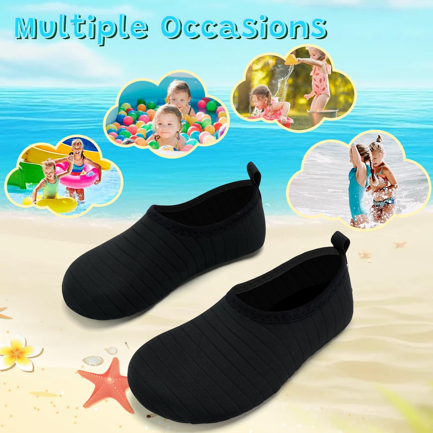 VIFUUR Kids Water Shoes Girls Boys Quick Dry Aqua Socks for Beach Swim Outdoor Sports M Black-30/31