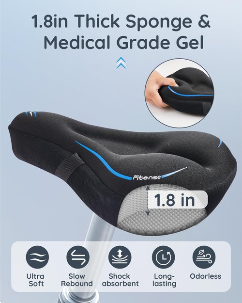 Fitense Bike Seat Cushion, Comfort Bike Seat Cover for Men Women, Exercise Bicycle Seat Cushion Padded Cover Compatible with Peloton, Mountain Stationary Bikes, Blue