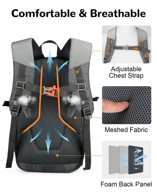 Outplea 15L Small Hiking Outdoor Backpack Daypack for Men Women, Lightweight Travel Rucking Backpack, Gray