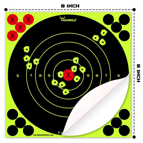 Highwild Stick Splatter Adhesive Bullseye Bright Fluorescent Yellow Shooting Targets - 8x8 Inch (25 Pack)