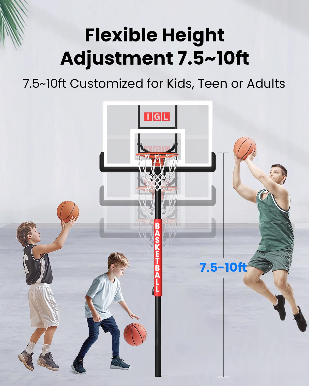 IGL In ground Basketball Hoops Outdoor, 10ft Height Adjustable Basketball Goal In ground with Shatterproof Backboard and Pro-Style Rim (52 inch Backboard)