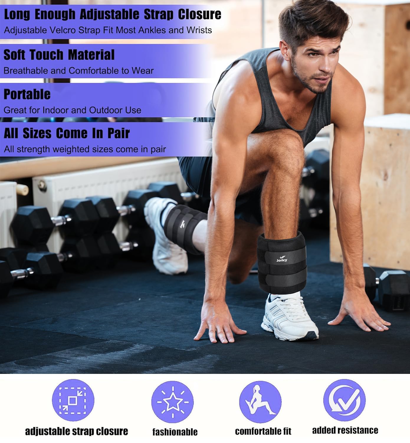 Ankle Weight, Wrist Leg Arm Weights for Women Men with Adjustable Straps, A Pair of 20LBS(10 LB Each Weight) Strength Training Weighted for Walking Yoga Jogging Running Dance, Black