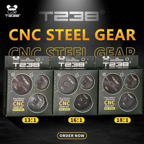 T238 Airsoft Spiral Gear Set - AEG V2 V3 Gearbox Upgrade Kit (18:1) for M4/AK/MP5/G36/P90-40Cr CNC Machined