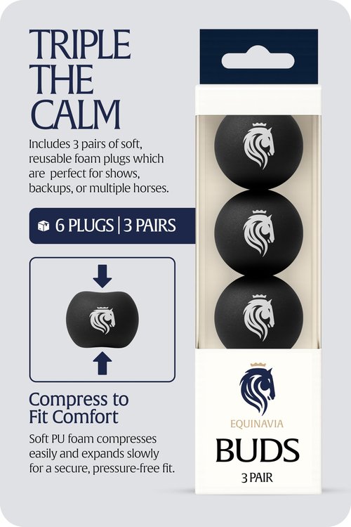 Equinavia BudZ Horse Ear Plugs (6 Count) | Equestrian Noise Reduction Soft Foam Balls - Black - Horse