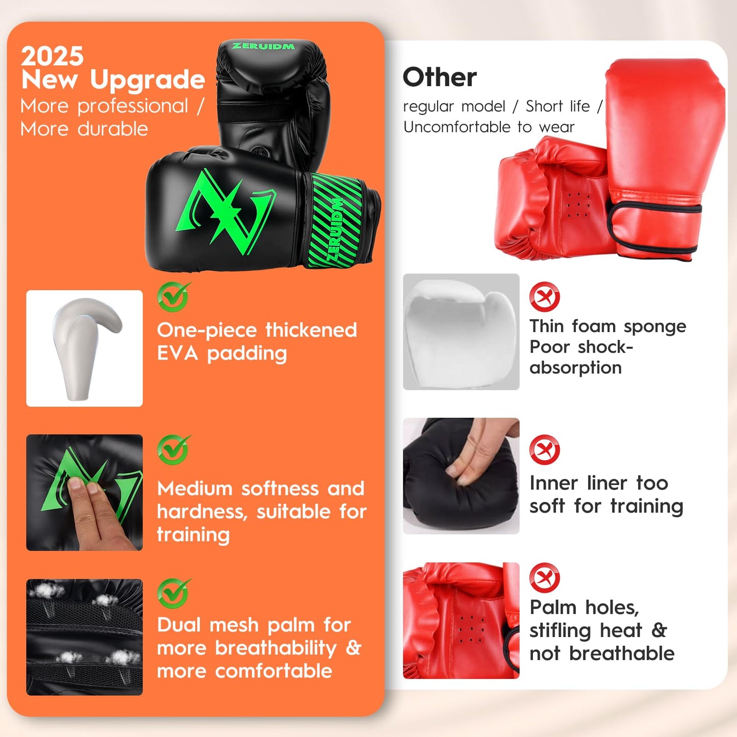 Kids Boxing Gloves, 6oz Youth Punching Gloves for 3–14, One-Piece-Moulded, Boxing Training Sparring Glove for Kickboxing, Punch Bag, Muay Thai, MMA(Green)