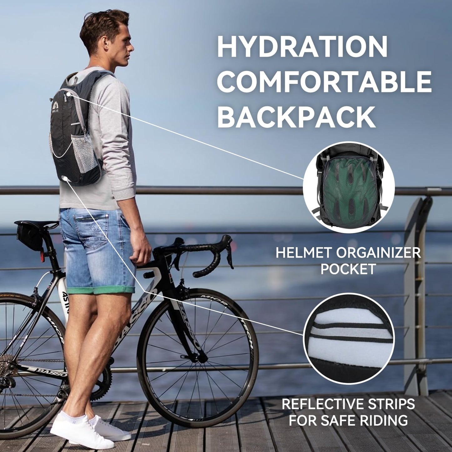 Hydration Pack,Hydration Backpack with 2L Hydration Bladder Lightweight Running Water Backpack for Women Men Kids (Black)