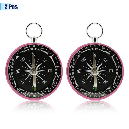 Rovella Pocket Compass, Survival Sports Navigation Compass with Key Ring for Outdoors Camping Hiking Pink Color