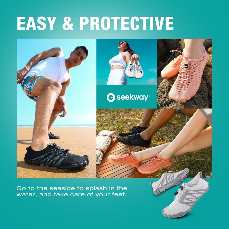 SEEKWAY Water Shoes Quick-Dry Barefoot Sports Aqua Beach Pool Swimming River Lake Hiking Kayaking Surfing Men Women AB055 Black Green SP001